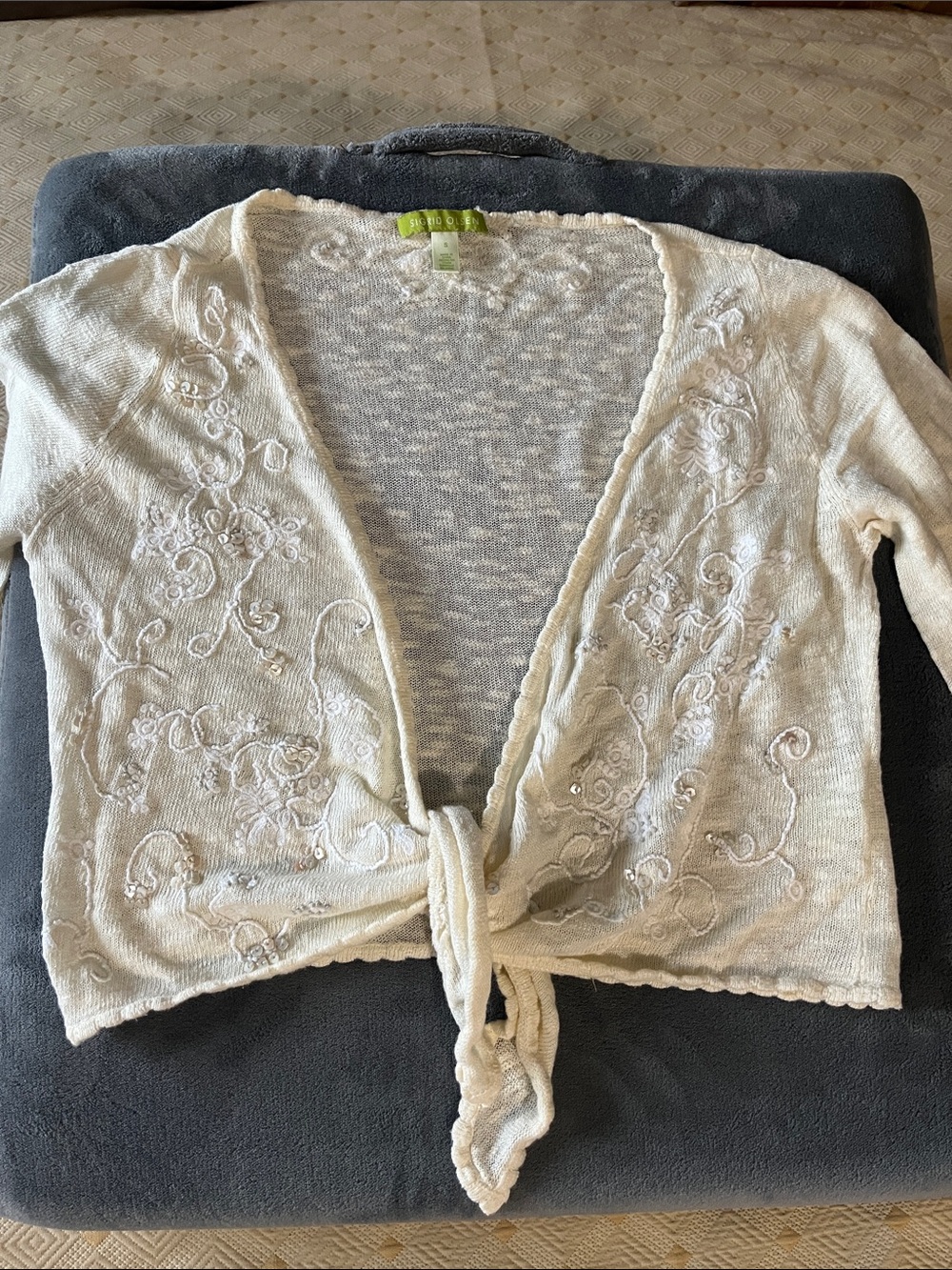 Linen-blend tie front cardigan